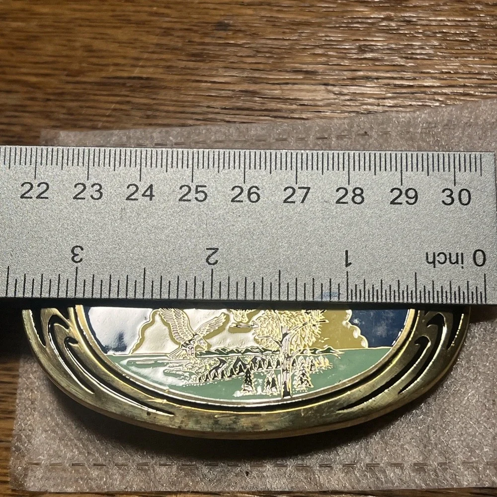 Vintage 1983 NAP Inc Solid Brass Eagle Belt Buckle – F09 – Eagle In Water Scene